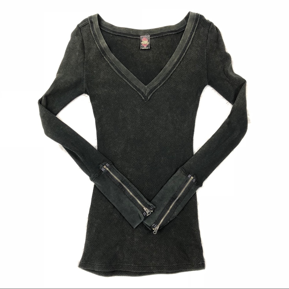 Free People RARE Zippered Cuff Long Sleeve Thermal